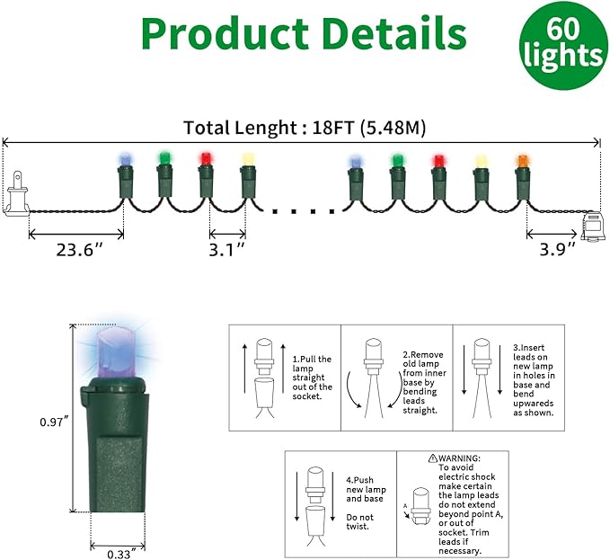 60 Count Multicolor- String Lights - LED Christmas Lights, Mini led Lights for Indoor Outdoor Home Holiday Party Wedding Independence Day Decoration