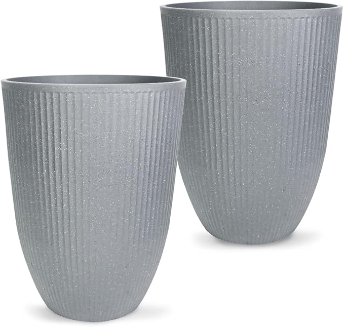 2 Pcs Pack 18.5 Inches Heavy Duty Plastic Resin Tall Tapered Planter Pots Large Round Planter Flower Pot with Drainage Holes for Indoor Outdoor Deck Porch Garden Home Patio Front Door (Light grey, M)