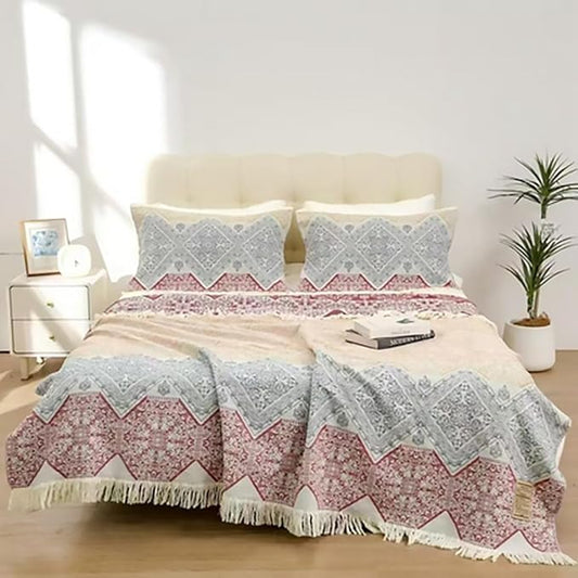 Boho Muslin Blanket for Adults 4-Layer Gauze Twin Size Soft Cozy 100% Cotton Summer Cooling Blanket Floral Decor for Sofa Bed Coverlet Both Sides (Tassels Boho, 80 x 90 in)