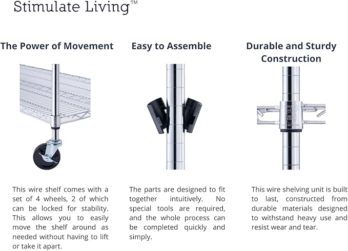 60"x18"x72" PRIME HEAVY DUTY Chrome 5-Tier Wire Shelving 4000 LBS MAX Capacity Storage Rack for Commercial, School, Home, Garage, Warehouse, Industrial, and Hospital Uses (with Wheels)