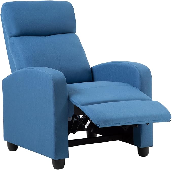 BestMassage | Recliner Chair | No Massage Function | Textile Blue | with Lumbar Support, Adjustable Push Back, Wide Armrests, Footrest & Padded Seat | Easy Assembly | for Living Room, Home Theatre