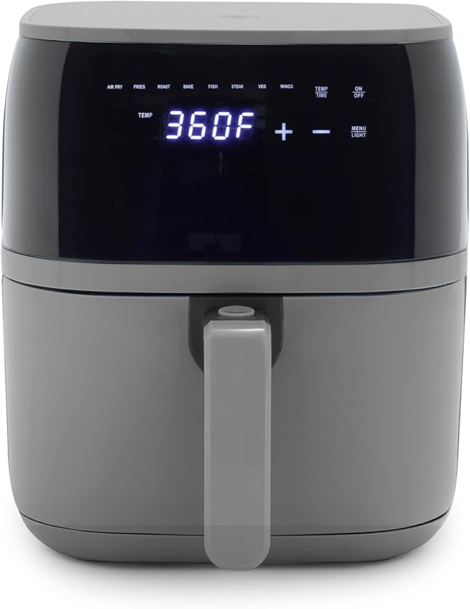 GreenLife Compact Electric Air Fryer Oven, 5.3 QT, PFAS-Free Ceramic Nonstick Drawer, 8 One Touch Digital Display, Easy View Window, Auto Shut-Off Timer, Dishwasher Safe Parts, 1500 Watts, Graphite
