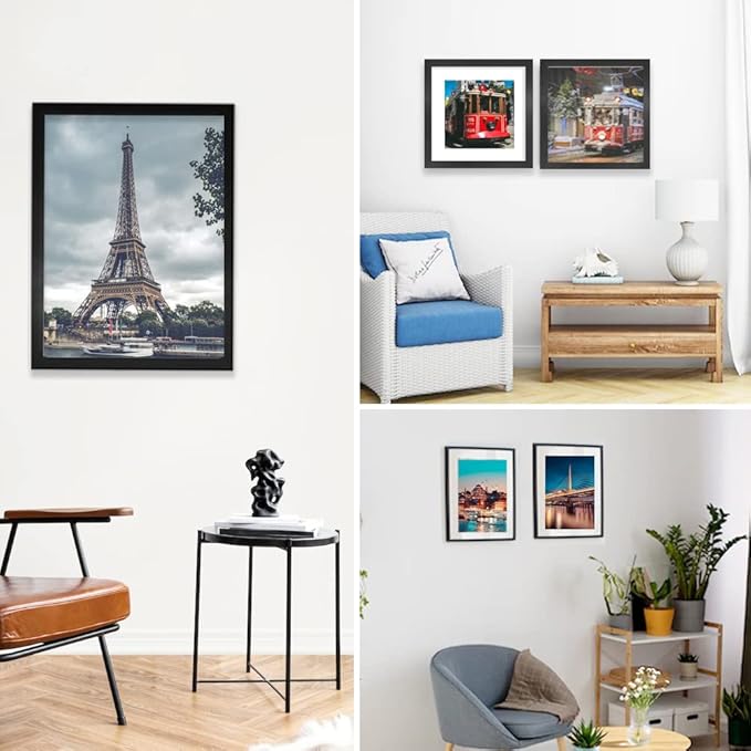 12x12 Picture Frame Set of 6, Display Pictures 8x8 with Mat or 12x12 Without Mat for Wall Mounting,Black