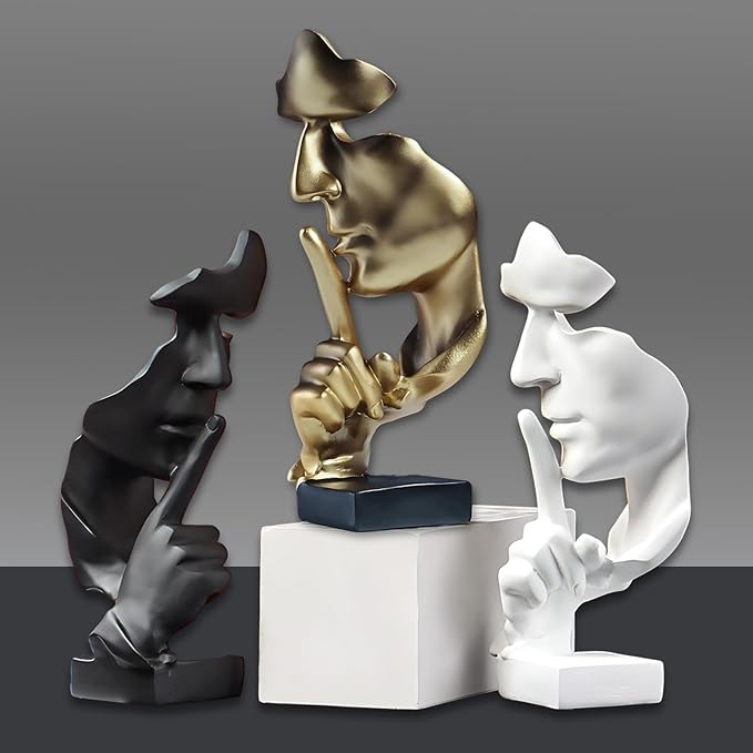 aboxoo Thinker Statue, Silence is Gold Abstract Art Figurine, Modern Home Resin Sculptures Decorative Objects Piano Desktop Decor for Creative Room Home, Office Study Decor (Large Black)