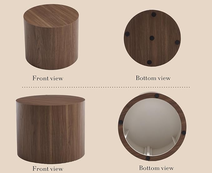 CIMOTA Round Wood Nesting Coffee Table Set of 2, Modern Circle Travertine End Side Table Sets for Living Room, Walnut Wooden Color/No Assembling