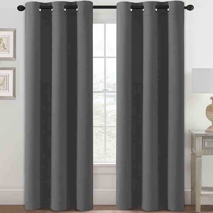 H.VERSAILTEX Blackout Curtains for Bedroom Thermal Insulated Room Darkening Living Room Curtains 84 Inch Long Grommet Privacy Protection Window Curtain Panels/Drapes, 2 Panels, Charcoal Grey