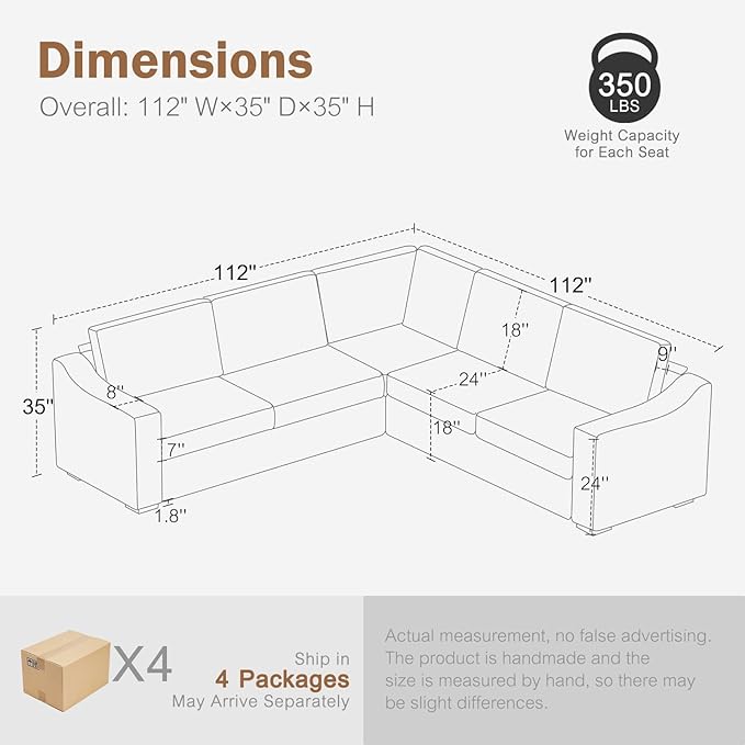 112" L Shaped Sectional Sofa with Detachable Sofa Cover, Reversible Sectional Modular Couch for Living Room, Linen Fabric Corner Couch with 7 Seats, Ivory