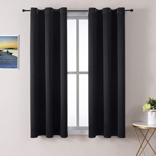 ChrisDowa Small Window Curtains 40 inches Long for Bedroom - Grommet Short Thermal Insulated Room Darkening Curtains for Kitchen (2 Panels, Black, 29 x 40 Inch)