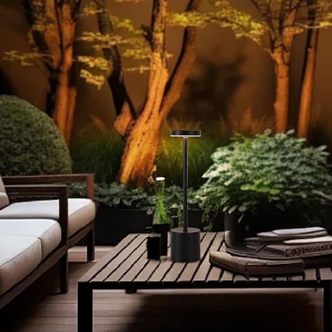 Cordless Table Lamp, 5000mAh Rechargeable Battery Powered LED Desk Lamp, Portable Touch Control Outdoor Table Lamps,3 Color Dimmable Light for Restaurant, Patio, Bedroom, Night Lamp (Black)