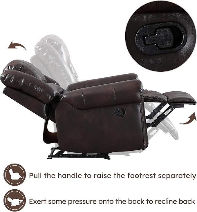 CANMOV Leather Recliner Chair, Classic and Traditional Manual Recliner Chair with Comfortable Arms and Back Single Sofa for Living Room, Dark Brown