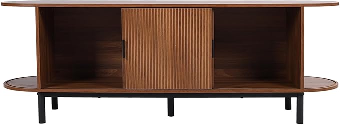 62" Tambour Door TV Stand,Wood Mid Century Modern TV Cabinet for Up to 70“ TV,Curved Edge Long TV Stand with Storage for Bedroom Living Room(Walnut, 62.2inch)