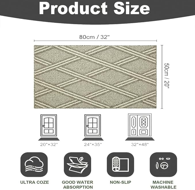 Door Mat Indoor Entrance, Large Welcome Mat Outdoor, Non Slip Front Door Mat Entryway（20x32）