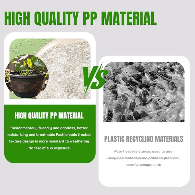 4 Pack 10 inch Plant Pots, Retro Pattern Planters with Drainage Holes and Saucer, Sturdy Plastic Garden Flower Pots for Indoor & Outdoor Plants