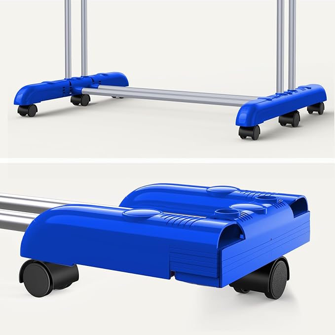 Bigzzia Clothes Drying Rack, 67.7 Inch Laundry Drying Rack with Foldable Base, 4 Tier Stainless Steel Drying Rack Clothing, Movable Laundry Rack for Indoor Outdoor-Blue