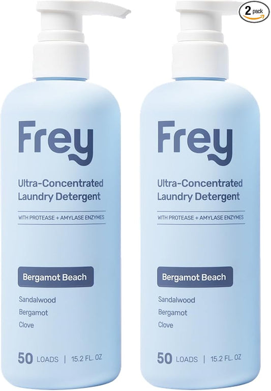 FREY Concentrated Natural Laundry Detergent - 50 Concentrated Loads of Long Lasting High Efficiency Liquid Laundry Detergent - Eco Friendly Blend of Great Smelling Biodegradable Natural Ingredients, Sandalwood/Bergamot/Clove, 2 Pack
