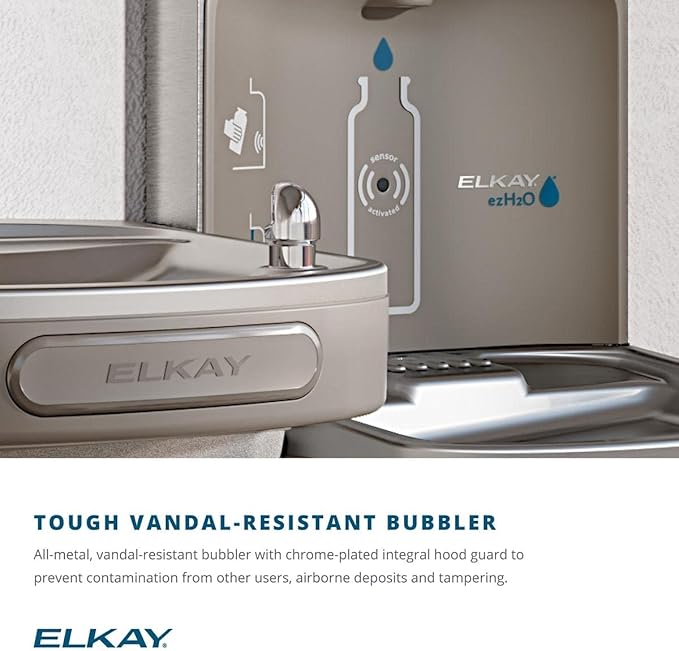 Elkay EZSDWSVRSK EZH2O Wall Mount Drinking Fountain and Bottle Filling Station with Vandal Resistant Bubbler and Glass Filler - N/A
