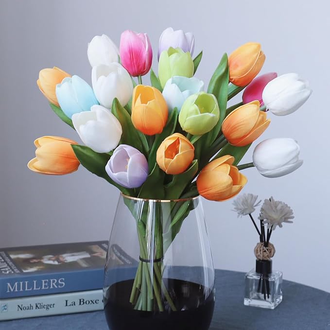 Buart Spring-Colors Tulip Flowers Artificial Luxury Big Tulip Valentine's Day Mother's Day Easter Home Kitchen Wedding Decorations(11pcs)