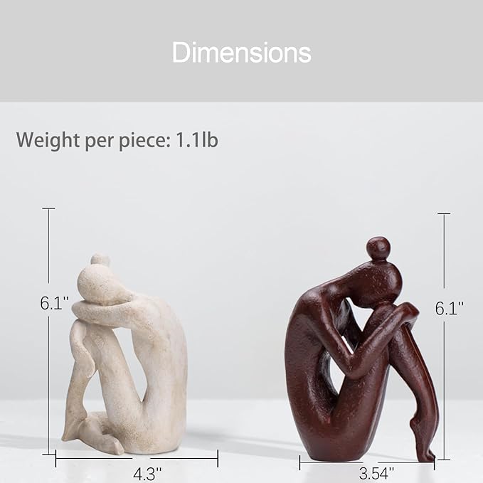 Decorative Bookends for Shelves, Unique Book Ends for Home Office Decor, Meditation Girl Statue Book Stopper for Bookshelf Decor, Modern Abstract Aesthetic Decoration White & Brown