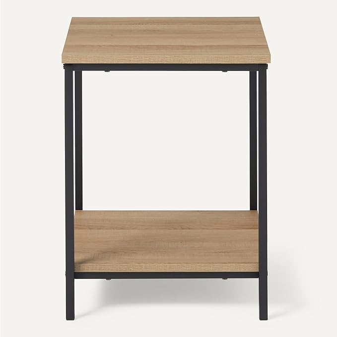 Amazon Basics - End Table with Bottom Shelf, Living Room Side Table, Steel Frame, Wooden Oak