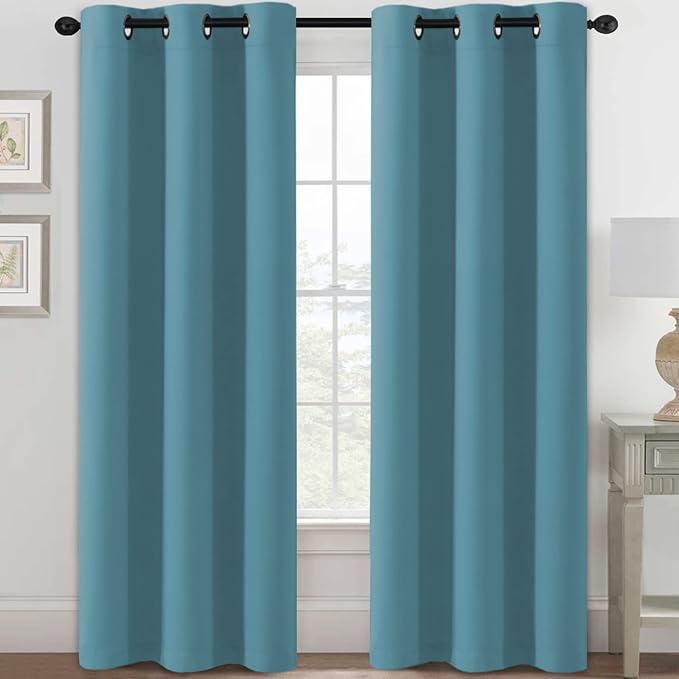H.VERSAILTEX Blackout Curtains for Bedroom Thermal Insulated Room Darkening Living Room Curtains 84 Inch Long Grommet Privacy Protection Window Curtain Panels/Drapes for Nursery, 2 Panels, Storm Blue