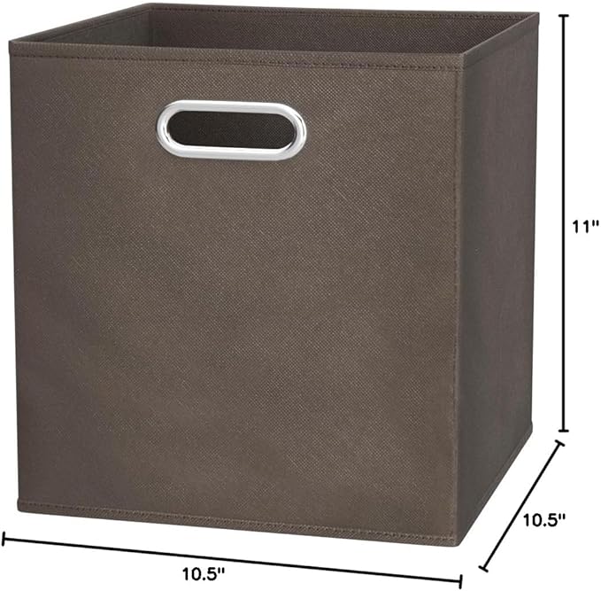 Amazon Basics Collapsible Cube Storage Organizer Bins, 6-Pack, 10.5 x 10.5 x 11 inches, Taupe