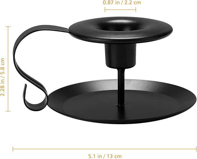 Black Metal Taper Candle Holders Set of 2, Vintage Chamberstick Candle Holder with Handle for Taper Candles, Farmhouse Rustic Candle Holders for Table Decor, Halloween Christmas Decoration