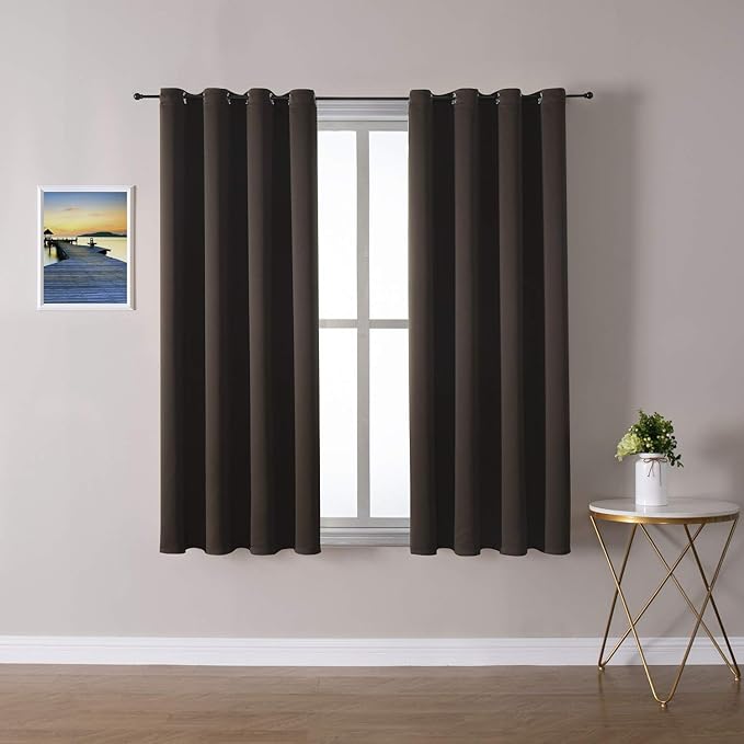 ChrisDowa Grommet Blackout Curtains for Bedroom and Living Room - 2 Panels Set Thermal Insulated Room Darkening Curtains (Brown, 52W x 45L)