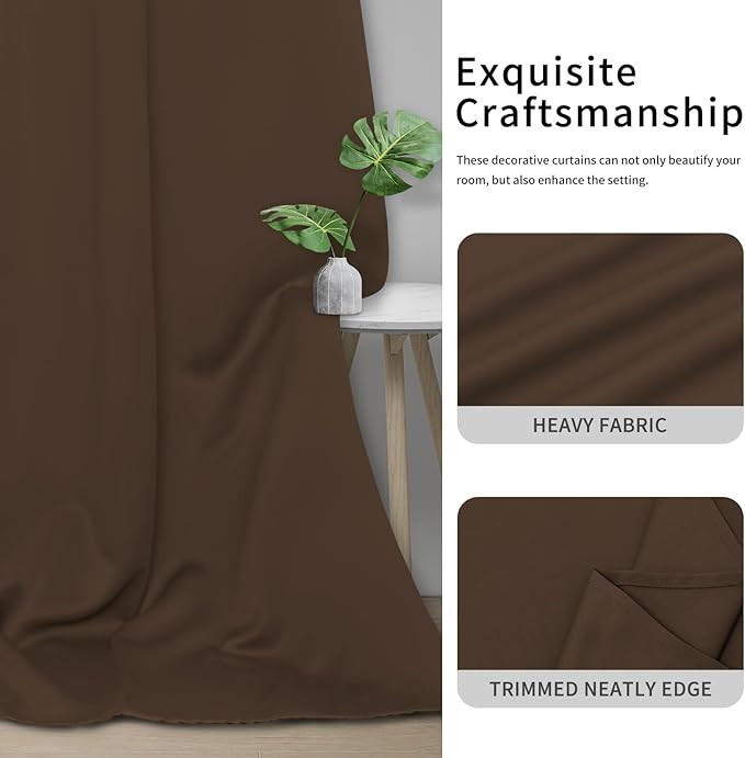 Easy-Going Blackout Curtains for Bedroom, Solid Thermal Insulated Grommet and Noise Reduction Window Drapes, Room Darkening Curtains for Living Room, 2 Panels (42 x 63 in, Brown)
