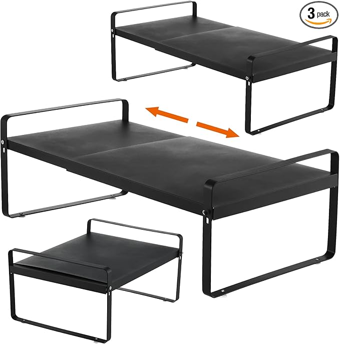 3 Pack Expandable Cabinet Shelf Organizer Kitchen Shelf Riser Stackable Pantry Shelves Kitchen Organizers and Storage Metal Spice Rack Countertop Organizer Cupboard Adjustable Shelfs Desk Rack Shelf