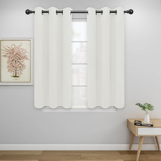 Easy-Going Blackout Curtains for Bedroom, Solid Thermal Insulated Grommet and Noise Reduction Window Drapes, Room Darkening Curtains for Living Room, 2 Panels (34x45 in, Ivory)