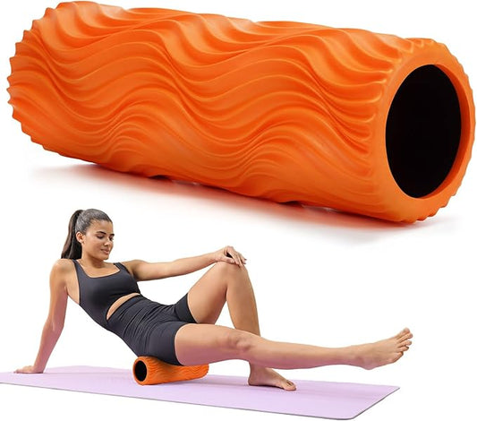 Foam Roller,High Density 15" Foam Roller, Wave Textured Massage Back Roller for Deep Muscle Massage Pilates Yoga,Fitness Exercise Roller for Whole Body Release(Orange)