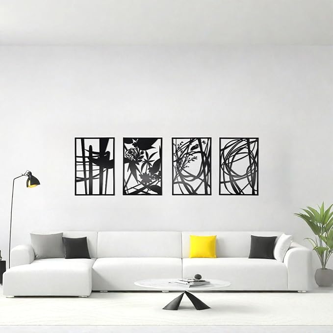 AIM & GGKK 4 Pack Black Abstract Wall Art Décor, Minimalist Décor Single Line Art Wall Decorations for Living Room Bedroom Bathroom Study (Size 17 x 11.8'')