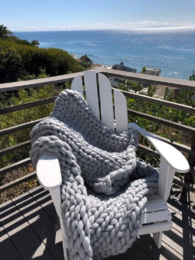 Chunky Knit Blanket Soft Handmade Knitting Throw for Bedroom Sofa Decor Super(Light Gray 47"x60")