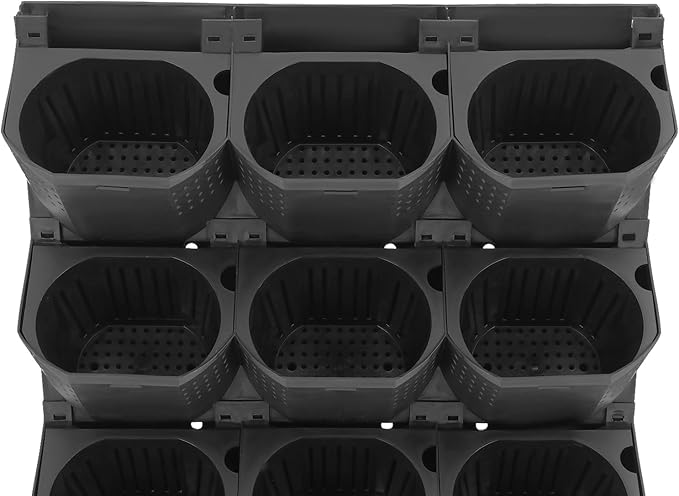 12Pieces 3-Pot Wall Planter Vertical Garden Plant Walls Wall Mounted Vertical Planter with Water-Storage Layer Stackable Wall-Mounted Flower Pot for Gardens, Balconies 180.78lbs Total Capacity (Black)