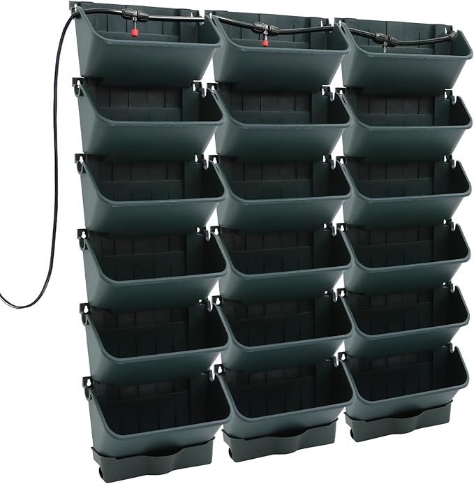 18 Pots Self-Watering Wall-Mounted Planter, 39.4”L x 39.4”H Vertical Wall Planter Self Watering Stackable Planters Vertical Garden Wall Garden Planter Outdoor Indoor for Herbs Flowers Strawberries