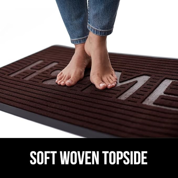 GORILLA GRIP 100% Waterproof All-Season WeatherMax Doormat, 47x35, US Designed Natural Rubber, Stain and Fade Resistant, Low Profile Indoor Outdoor Door Mats, Easy Clean Patio Mat, Espresso Home Paw