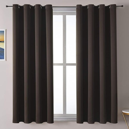 ChrisDowa Grommet Blackout Curtains for Bedroom and Living Room - 2 Panels Set Thermal Insulated Room Darkening Curtains (Brown, 52W x 63L)