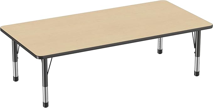 FDP Rectangle Activity School and Classroom Kids Table (36 x 72 inch), Toddler Legs, Adjustable Height 15-24 inches - Maple Top and Black Edge