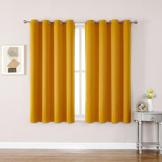 ChrisDowa Grommet Room Darkening Curtains for Bedroom and Living Room - 2 Panels Set Thermal Insulated Blackout Curtains (Mustard Yellow, 52W x 54L)