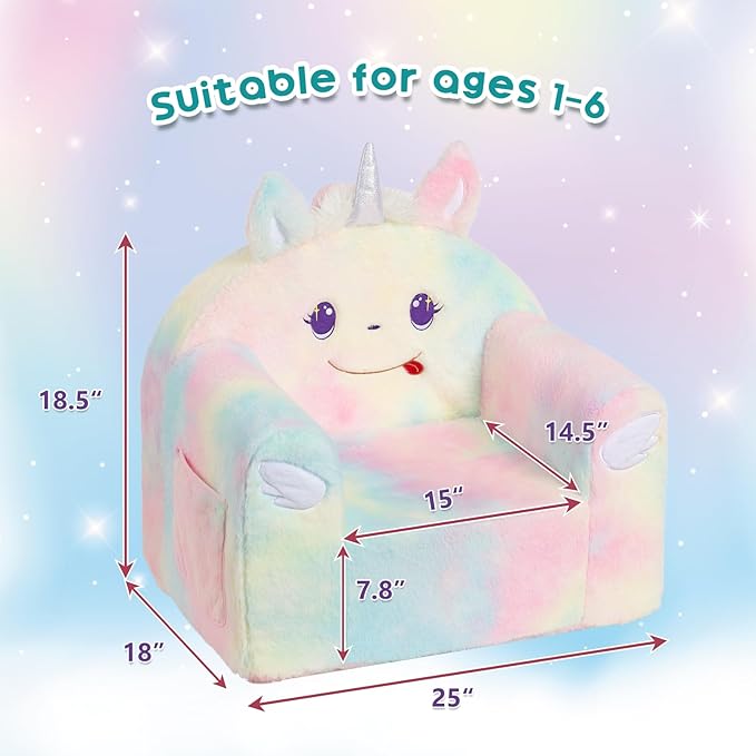 ALIMORDEN Animal Series Kid's Chair, Ultra-Soft Comfy Foam Filled Toddler Sofa Chair, Cute Animal-Shaped Design Toddler Couch, Lightweight Birthday for Baby Boys & Girls (Unicorn)