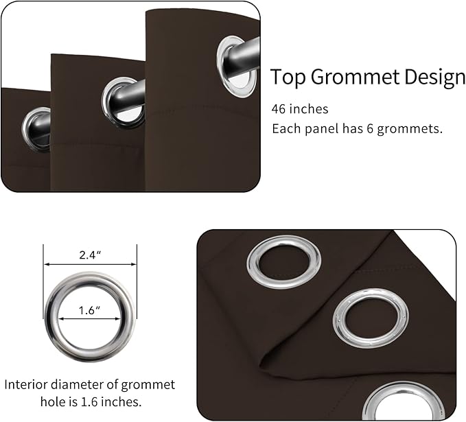 Easy-Going Blackout Curtains for Bedroom, Solid Thermal Insulated Grommet and Noise Reduction Window Drapes, Room Darkening Curtains for Living Room, 2 Panels(46x84 in, Dark Brown)