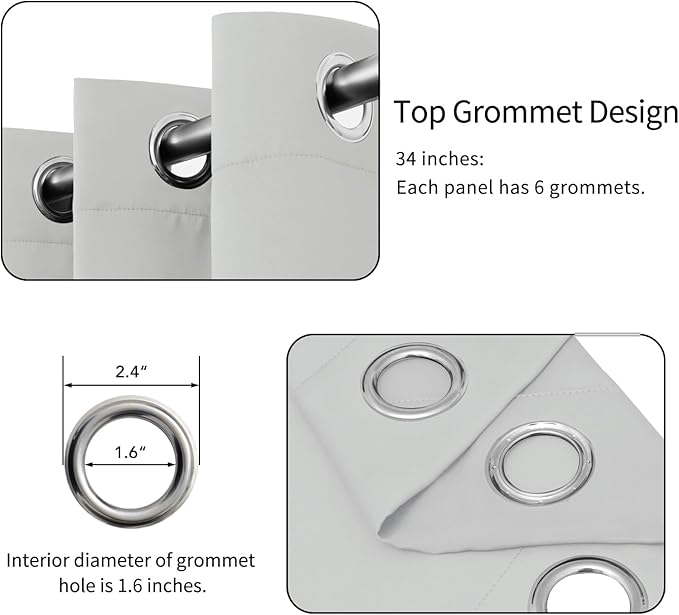 Easy-Going Blackout Curtains for Bedroom, Solid Thermal Insulated Grommet and Noise Reduction Window Drapes, Room Darkening Curtains for Living Room, 2 Panels (34x54 in, Greyish White)