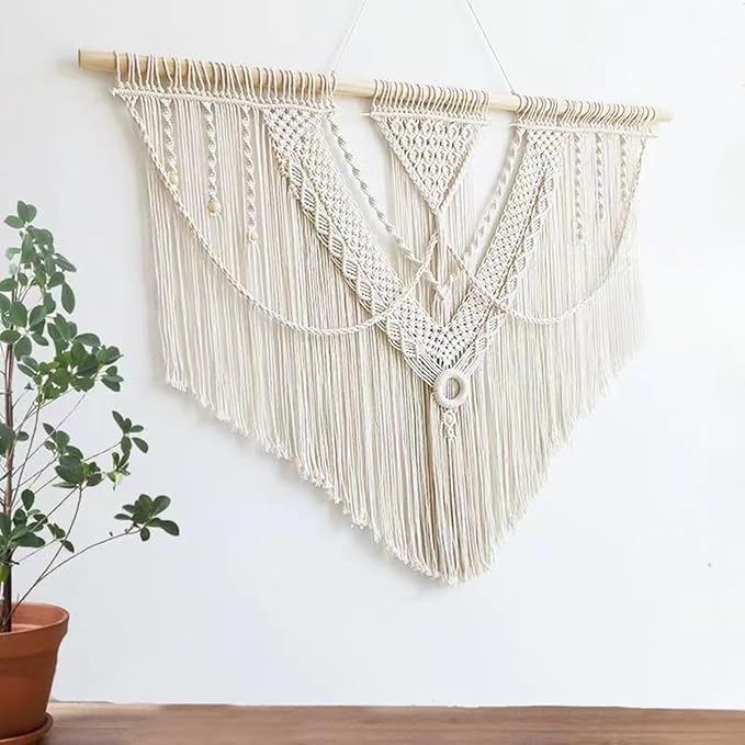 guzhiou large macrame wall hanging - Boho Tapestry Macrame Wall Decor Art- Chic Bohemian Handmade Woven Tapestry Home Decoration for Bedroom Living Room Apartment Wedding Party - 43"x32" (Beige-A)