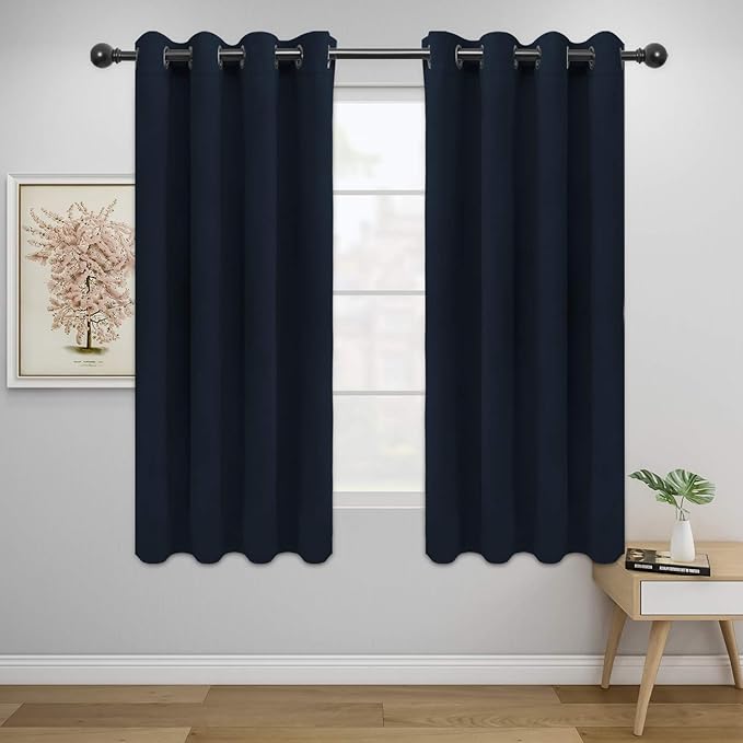 Easy-Going Blackout Curtains for Bedroom, Solid Thermal Insulated Grommet and Noise Reduction Window Drapes, Room Darkening Curtains for Living Room, 2 Panels (52x46 in,Navy)