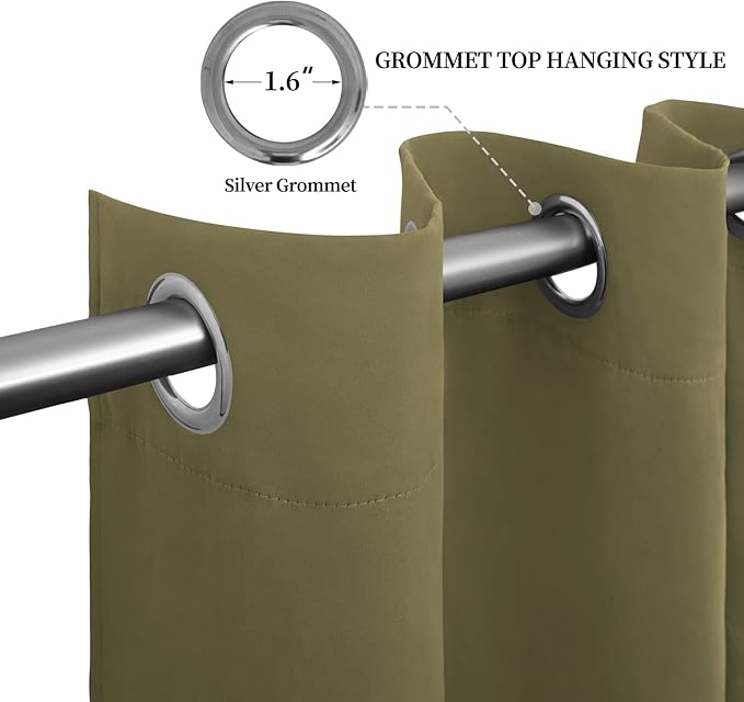 Easy-Going Blackout Curtains for Bedroom, Solid Thermal Insulated Grommet and Noise Reduction Window Drapes, Room Darkening Curtains for Living Room, 2 Panels (52x84 in,Khaki)