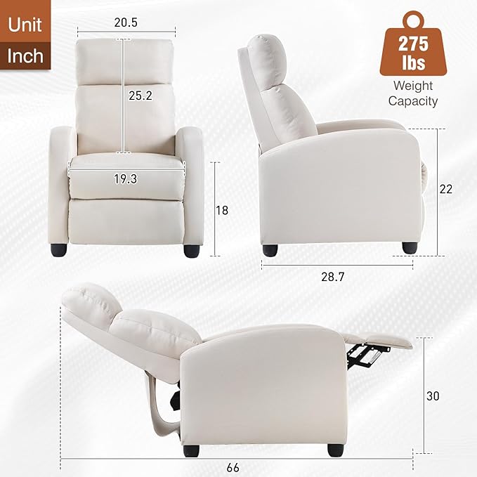 BestMassage | Recliner Chair | No Massage Function | Textile Beige | with Lumbar Support, Adjustable Push Back, Wide Armrests, Footrest & Padded Seat | Easy Assembly | for Living Room, Home Theatre