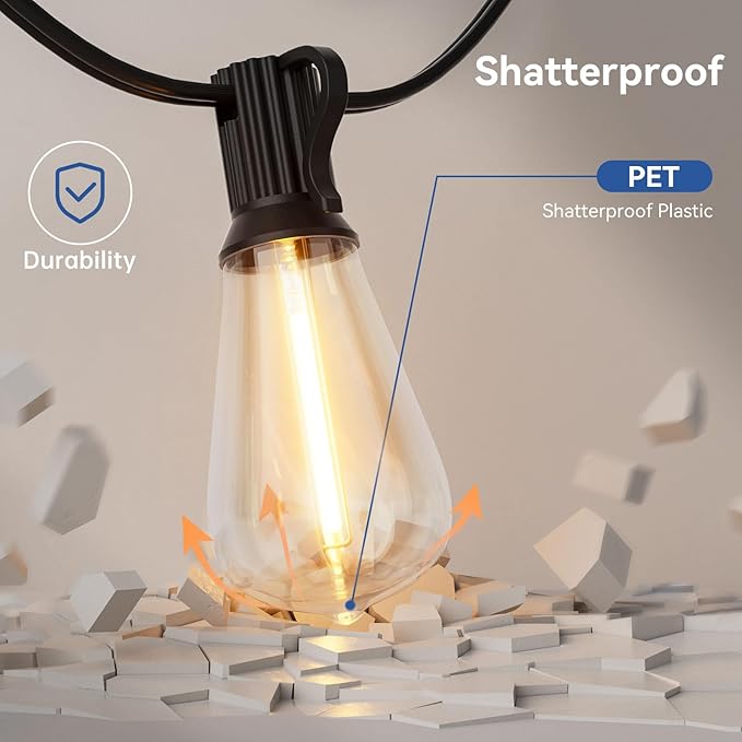 100 FT Solar String Lights Outdoor Waterproof with Remote & USB Port, Solar Power Patio Hanging Lights with Dimmer, Shatterproof LED Edison Bulb Outdoor String Lights for Outside Cafe Yard Fence