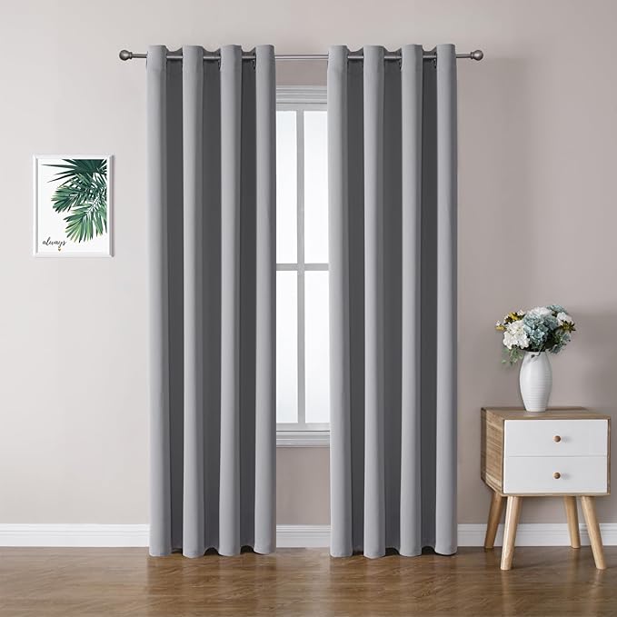 ChrisDowa Blackout Curtains 80 Inches Long 2 Panels Set for Living Room, Grommet Thermal Insulated Room Darkening Curtains for Bedroom (Light Grey, 52 x 80 Inch)