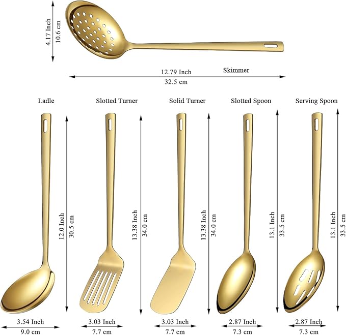 Evanda Gold Kitchen Utensils Set 6pcs, Titanium Plating Stainless Steel Cooking Utensils Set, Heavy Duty Kitchen Tools Spatulas Set, Home Essentials Kitchen Gadgets Accessories