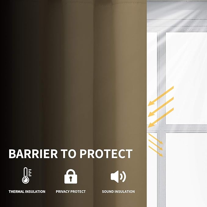 Easy-Going Blackout Curtains for Bedroom, Solid Thermal Insulated Grommet and Noise Reduction Window Drapes, Room Darkening Curtains for Living Room, 2 Panels (52x108 in,Tan)